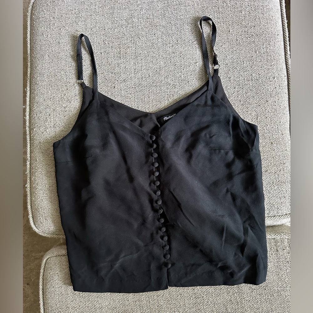 Madewell Black 100% Silk Button Front Camisole Tank